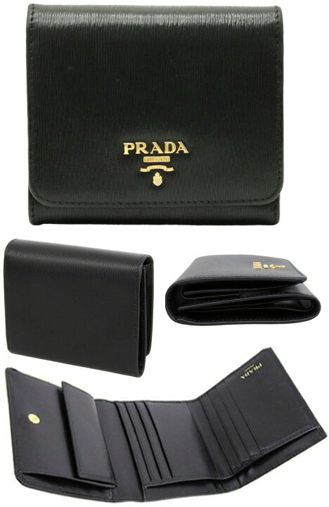 楽天市場】PRADA プラダ 小銭入れ付き三つ折り財布 ブラック ピンク 