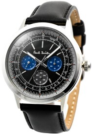 Paul Smith ポールスミス 腕時計メンズアナログウォッチブラック×シルバーブラック カーフレザーベルトChronograph watchラウンドファイスクロノグラフ バーインデックス