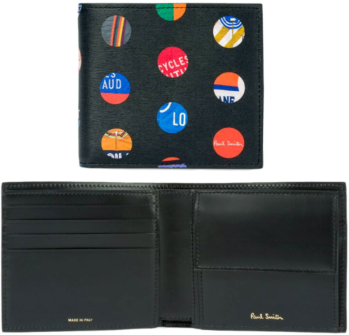 楽天市場 Paul Smith ポールスミス メンズ小銭入れ付き二つ折り財布ブラック グラフィックプリント 箔押し エンボスロゴ サイクルドットウェア ２つ折り財布ホールサイクリングチーム 自転車 Kaminorth