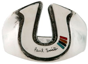 Paul Smith ポールスミスマルチカラーストライプアクセントシルバーリング ホースシューメンズ エッジリング  ロゴ刻印リングアーティストストライプ馬蹄型指輪 約17号 約21ラッキーアイテムモチーフMULTI COLOR STRIPE HORSE SHOE  SILVER RING | 
