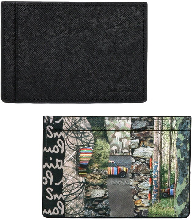 楽天市場 Paul Smith ポールスミスメンズ パスケース カードケースマルチカラーストライプミニクーパーフォレスト ネイチャープリント アウトドアブラック サフィアノレザーミニアウトドアコラージュ大自然に生い茂る樹木 川定期入れ 名刺入れ クレジット Kaminorth