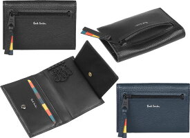 Paul Smith ポールスミス小銭入れ付き4連キーケースシュリンクレザー×スムースレザー ブラック ネイビーブルー箔押しロゴ カードケース付きキーホルダーフロントジップポケット コインケースインサイドブライトストライプ KEYCASE KEYHOULDER