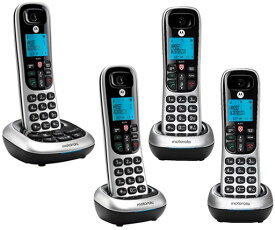Motorola スリムスタンドデジタルコードレスフォン留守番電話機能付きコードレス電話機ブルーバックrライト盗聴がされ難く、クリアな音声通話が可能なDECT6.0採用モトローラー デジタル電話機 ブラック×シルバー ブルーLCDディスプレー スタンドベース
