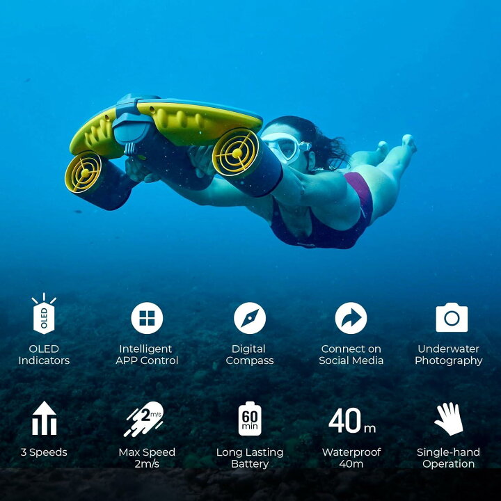 水中スクーターレンタル | UK-mobile ジェット推進設計ダイバー推進車両水中スクーター子供用水 | 水中スクーター 水中モーター 水中スクーター 防水電動シースクーター デュアルスピード水中プロペラ スキューバシースクーター(Blu | LIYKKP