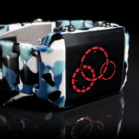 未来系LED腕時計メンズ レディース ユニセックスウォッチLEDトリプルリング 衛星の軌道3つのリングで時間を表示カモフラージュ レッドLED ブルーLED三連リング表示アセテート迷彩ストラップベルト