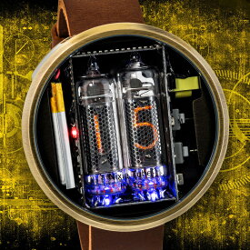 未来系LED腕時計 メンズウォッチレディースデジタルウォッチボルテックス 時計の概念をリセットしたニキシー管 ディスプレイブラックフレーム ガラス内部にある数字の電極の暖かみ。独特の光を放つ砲弾管ユニセックス　本物のIN-16を使用