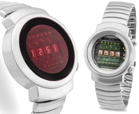 未来系LED腕時計 メンズウォッチレディースデジタルウォッチボルテックス 時計の概念をリセットしたレッドLED ディスプレイ シルバーステンレスベルトレッドレンズ クリアレンズ ユニセックス