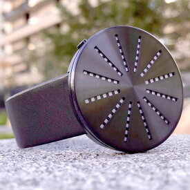 未来系LED腕時計 メンズウォッチレディースデジタルウォッチ放射ラインシャワーボルテックス 時計の概念をリセットしたブラック シルバーケースブラックレザーバンドベルト ユニセックススピンブラッシュステンレススチール