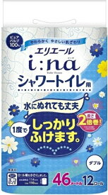 大王製紙　エリエール　イーナ　トイレット　シャワー用2倍巻　12ロール　ダブル　6パック入り　まとめ買い　送料無料