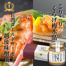 料亭ギフト 雪国越後の料亭仕込み 佐渡ゴールドサーモン越後味噌漬け 4切・ こりこりくらげ梅水晶 詰合せ セット 化粧箱入り 瓶詰め サーモン さけ 鮭 くらげ 味噌漬 漬け魚 魚ギフト 珍味 つまみ 金運 女性自身 風水 梅水晶 珍味 瓶詰 セット