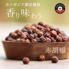 完熟 赤胡椒 50g ( 乾燥・粒 ) カンポットペッパー カンボジア産 最高級こしょう レッドペッパー 完熟赤胡椒 ホール 無農薬 無化学肥料 オーガニック 胡椒 コショウ 粒胡椒 粒コショウ ペッパー 希少 高級調味料 スパイス 香辛料 辛い おつまみ ギフト