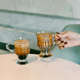 ライトラグジュアリー レトロ レリーフ ガラス コーヒーカップ 大人気 2点セット
