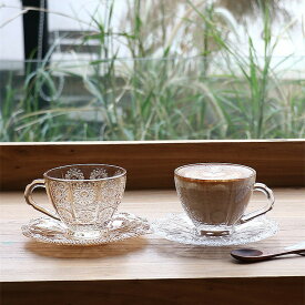 ガラス コーヒーカップ ソーサー レトロ ハンドル付き ティーカップ セット 大人気