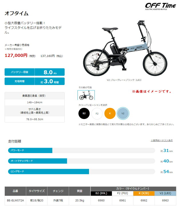 楽天市場】【完売御礼】BE-ELW072A Panasonic 電動自転車 オフタイム 