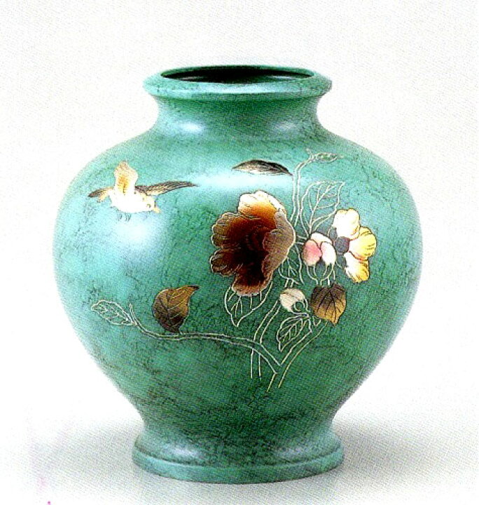 楽天市場】花瓶 高岡銅器 壷 山茶花に鳥 t94-8 山本秀峰作 銅製花瓶 