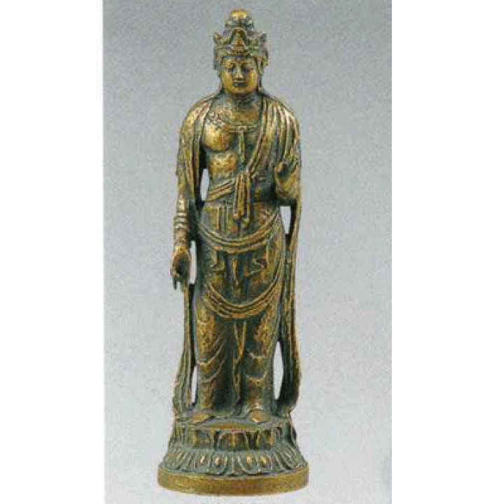 004【美品・箱付き】観音菩薩像　北村西望作『大慈無邊』青銅、本金彩 楽天市場】23-07 仏像 聖観世菩薩像 北村西望作 金青銅色 桐箱