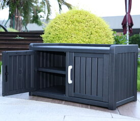 ＼全品ポイント2倍／新作 戸外収納庫 収納ボックス 73L収納棚付き 置き配 道具箱 ゴミ箱 小型 屋外 ストッカー ベンチ キャンプ用品 収納 防水/耐侯 収納可能 ガーデン 庭 ベランダ 玄関 スリッパ収納 頑丈 ブラック