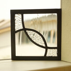 ステンドグラス パネル 住宅用 ひし形向き扇と楕円 クリア 〔12cm×12cm〕