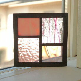 ステンドグラス パネル 住宅用 ステップライン ピンク×パープル 〔12cm×12cm〕