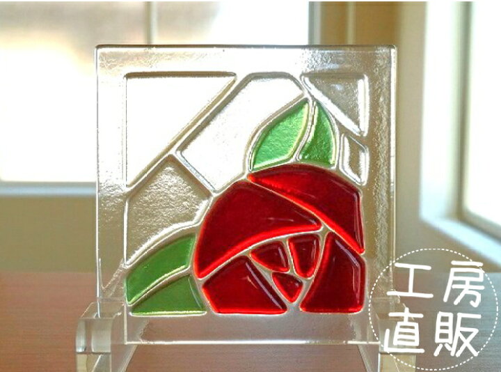 楽天市場】フュージング 住宅用ガラスパネル 椿 背景クリア 9cm×9cm 