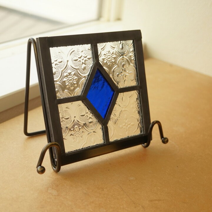 楽天市場】ステンドグラス パネル シンプルダイヤ ブルー 〔12cm×12cm 