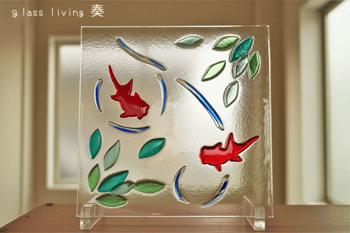 楽天市場】フュージング ガラスパネル 小さな金魚 〔20cm×20cm