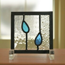 ステンドグラス パネル 住宅用 網 しずく 水色 12cm×12cm　【ステンド 室内窓 壁埋め込み 雨 小窓 明かり採り 新築 改築 新生活 リフォーム インテリア 建材パーツ 空間アクセント 室内装飾 壁装飾】