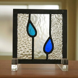 ステンドグラス パネル 住宅用 網 しずく ブルー 12cm×12cm　【ステンド 室内窓 壁埋め込み 雨 小窓 明かり採り 新築 改築 新生活 リフォーム インテリア 建材パーツ 空間アクセント 室内装飾 壁装飾】