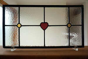 ステンドグラス パネル 住宅用 ハートとマル 50cm×25cm【ステンド 室内窓 小窓 可愛い 紫 黄色 ドア 明かり採り 新築 改築 新生活 リフォーム インテリア 建材パーツ 空間アクセント 室内装飾