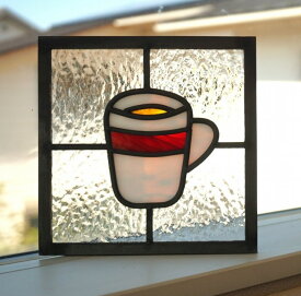 ステンドグラス パネル 住宅用 マグカップ 透けない白 18cm×18cm　【ステンド 室内窓 壁埋め込み スクエア 小窓 明かり採り 新築 改築 新生活 リフォーム インテリア 建材パーツ 空間アクセント 室内装飾 壁装飾】