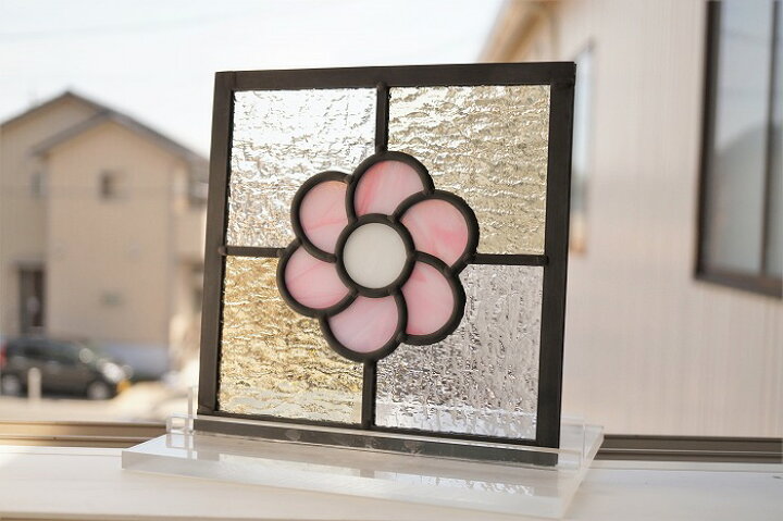 楽天市場】ステンドグラス パネル 住宅用 ピンクの花 18cm×18cm 