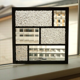 ステンドグラス パネル 住宅用 ステップ柄2 クリア 〔18cm×18cm〕　