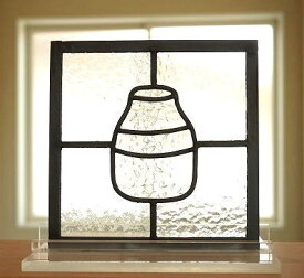 ステンドグラス 住宅用 ボトル ブラックグレー 18cm×18cm 訳あり　【ステンド 室内窓 壁埋め込み 明り採り 新築 改築 新生活 リフォーム インテリア 建材パーツ 空間アクセント 室内装飾 壁装飾】