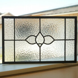 ステンドグラス パネル 住宅用 つぼみ 4種のクリア 40cm×25cm　【ステンド 室内窓 壁埋め込み スクエア 小窓 アンティークモチーフ カラーレス レトロ 明り採り 新築 改築 新生活 リフォーム インテリア 建材パーツ 空間アクセント 室内装飾 壁装飾】