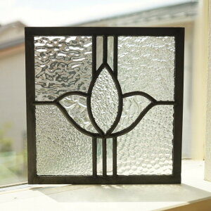 ステンドグラス パネル 住宅用 チューリップとライン 8種のクリア 18cm×18cm 【ステンド 室内窓 壁埋め込み スクエア 小窓 アンティークモチーフ 明かり採り】