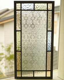 現品限り ステンドグラス パネル 住宅用 15のスクエア 淡い色の組み合わせ 〔20cm×40cm〕　