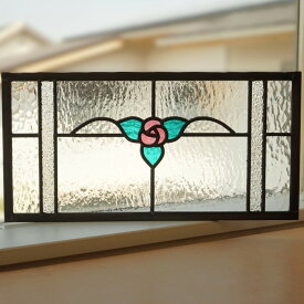 【訳あり20％OFF】 ステンドグラス 小さなバラ アンティーク風 40cm×20cm 【手作り 輸入ガラス使用 室内窓 雑貨 インテリア 壁埋め込み 薔薇 新築 リフォーム 建材パーツ 】