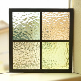 ステンドグラス パネル 住宅用 格子2×2 淡い色ガラス 〔18cm×18cm〕　