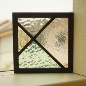 ステンドグラス パネル 住宅用 斜めのライン 淡い色の組み合わせ 〔12cm×12cm〕