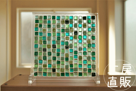 SALE フュージング 住宅用ガラスパネル モザイク柄シリーズ グリーン 20cm×20cm 【ステンドグラス工房直販 ドア 扉 明かり採り 壁埋め込み 小窓 新築 改築 新生活 リフォーム インテリア 建材パーツ 空間アクセント 室内装飾 壁装飾】