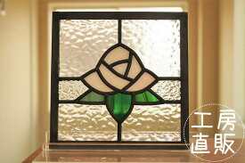 ステンドグラス パネル 住宅用 バラ 18cm×18cm　【ステンド 室内窓 壁埋め込み スクエア 花 植物 小窓 明かり採り】