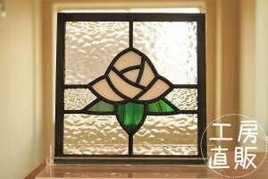ステンドグラス パネル 住宅用 バラ 18cm×18cm 【ステンド 室内窓 壁埋め込み スクエア 花 植物 小窓 明かり採り】