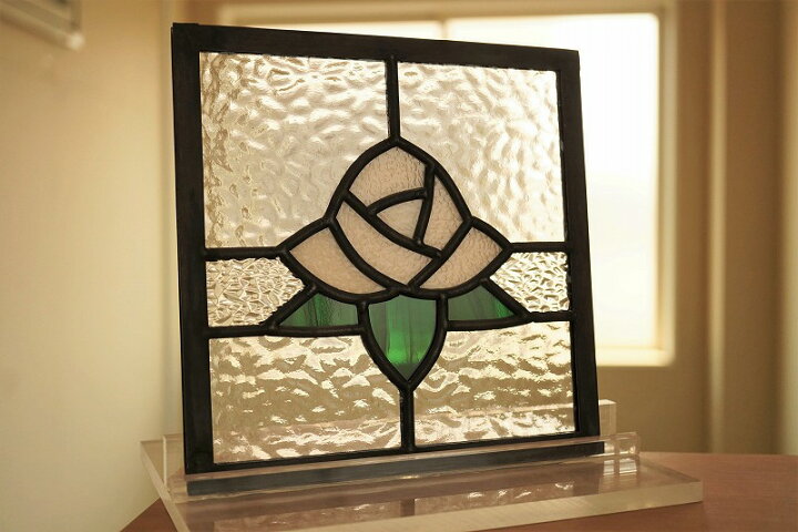 本店 ステンドグラス ピンクのバラの四角パネル Www Anavara Com