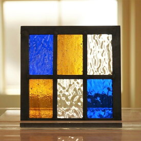 ステンドグラス パネル 住宅用 格子2×3小 ブルー×ブラウン 〔12cm×12cm 〕