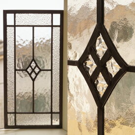 ステンドグラス パネル 住宅用 4つのダイヤ 4種のクリア カラーレス 長方形 20cm×40cm【ステンド 室内窓 壁埋め込み 小窓 明かり採り 新築 改築 新生活 リフォーム インテリア 建材パーツ 空間アクセント 室内装飾 壁装飾】