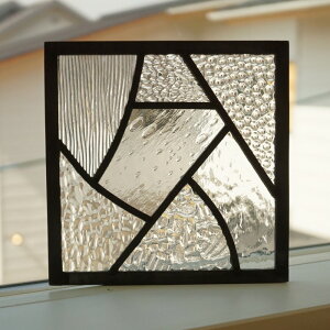 ステンドグラス パネル 住宅用 カーブとストレート 7種のクリア 18cm×18cm 【ステンド 室内窓 壁埋め込み 小窓 カラーレス 明かり採り 新築 改築 新生活 リフォーム インテリア 建材パーツ 空