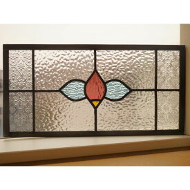 ステンドグラス パネル 住宅用 つぼみ 2種のクリア パープルと水色 40cm×20cm　【ステンド 室内窓 壁埋め込み スクエア 小窓 アンティークモチーフ レトロ 明かり採り 新築 改築 新生活 リフォーム インテリア 建材パーツ 空間アクセント 室内装飾 壁装飾】