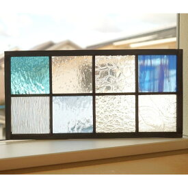 ステンドグラス パネル 住宅用 格子2×4 ブルー 36cm×18cm　