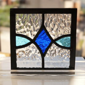 ステンドグラス パネル 住宅用 ダイヤと楕円 ブルー×水色×クリア 12cm×12cm【ステンド 室内窓 壁埋め込み 青 小窓 明かり採り 新築 改築 新生活 リフォーム インテリア 建材パーツ 空間アクセント 室内装飾 壁装飾】