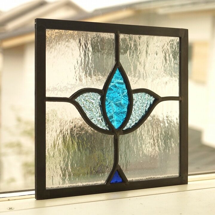 楽天市場】ステンドグラス パネル チューリップ ブルー 〔18cm×18cm 